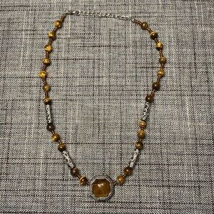 Necklace Amber Brown And Silver Lobster Clasp
